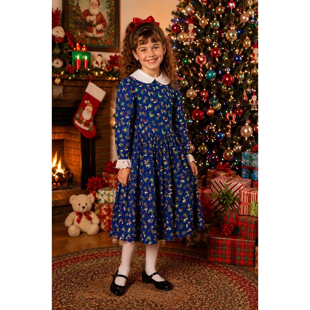 Vintage Handmade Girls Christmas Angel Dress Peter Pan Collar Lace Trim Size 8